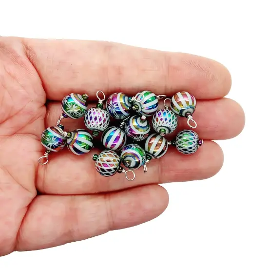 Tiny Christmas Ornaments, 8 pieces with Hooks, Miniature Glass Balls for Dollhouse Tree, Adorabilities {4}