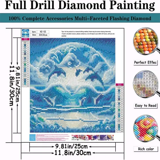 5D Dolphin Diamond Painting Kits 12x12 Inch {5}