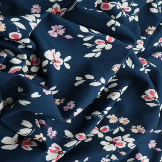 1 Yard DTY Floral Print Fabric 58/60 Inch Wide Soft Stretch Material for Dresses Tops & Crafts BLUE LT. {4}