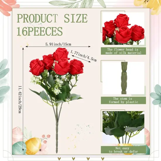 16 Pack Roses Artificial Flower Bouquets(Red) {2}