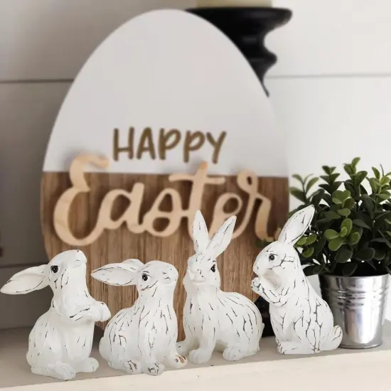 Easter Bunny Decorations Spring Indoor Home Decor Electroplated European Mini Bunny Figurines (4pcs White Rabbit Decor) {3}