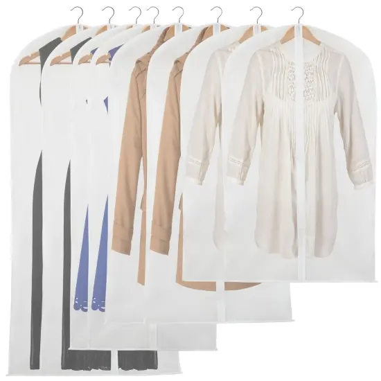 Clear Hanging Garment Bag Covers, Zippered Closet Bags for Clothes (4 Sizes, 8 Pack) {1}