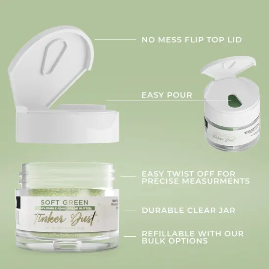 Bakell - Soft Green Tinker Dust Edible Glitter (5g, 1x Jar) for Food, Desserts, and Beverages! {5}