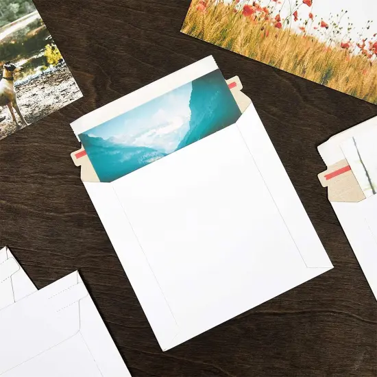 100 Pack 6x6 Rigid Mailers - 450 GSM Thick and Sturdy - Self Sealing Stay Flat Cardboard Envelopes for Mailing CDs, DVDs (White) {4}