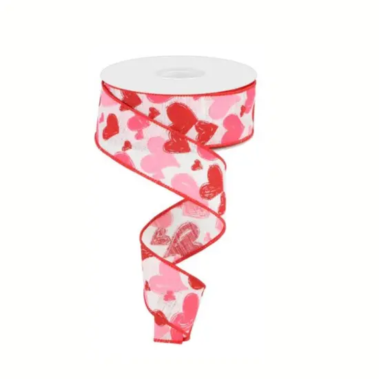 1.5" Valentine Heart Ribbon Roll &ndash; Pink Red Wired Edge (RGC199527) {2}
