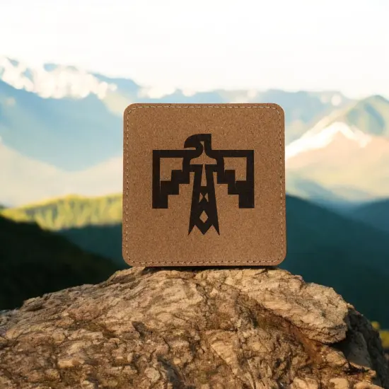 Coaster - Thunderbird Native American - SET OF 2 - Leather or Stitched Cork Stitched Cork/Black {6}
