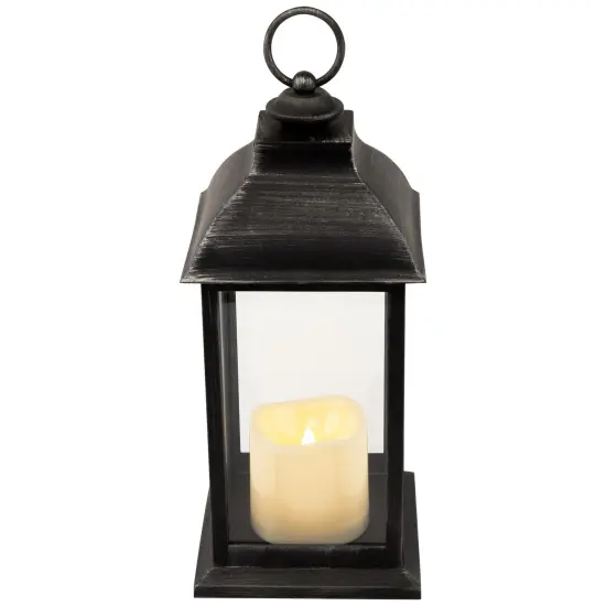 Northlight LED Lantern with Flameless Candle - 12.5" - Brushed Silver Black {3}
