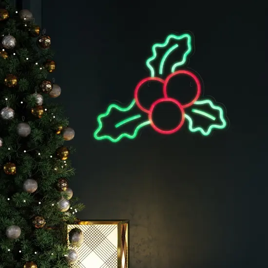 Northlight LED Holly Berries Neon Lighted Christmas Wall or Window Decoration - 12" Green {4}