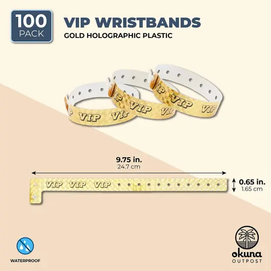VIP Wristbands, Gold Holographic Plastic Bracelets (9.75 x 0.65 in, 100 Pack) {3}