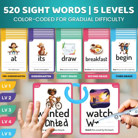 520 Sight Words Flash Cards for Kids | 5 Levels {2}