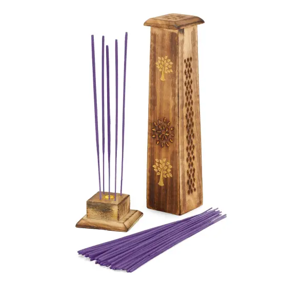 Collections Etc Tree of Life Wooden Incense Tower with 40 Incense Sticks {1}