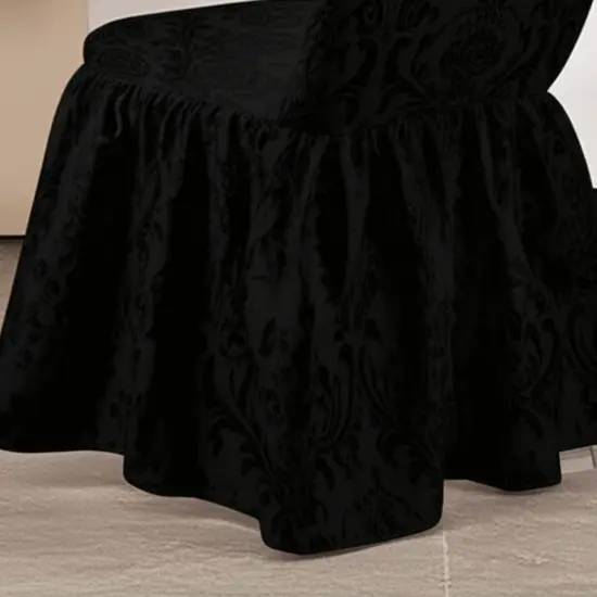 1 Piece Black Floral Damask Jacquard Polyester Banquet Skirt Chair Cover for Elegant Events {3}