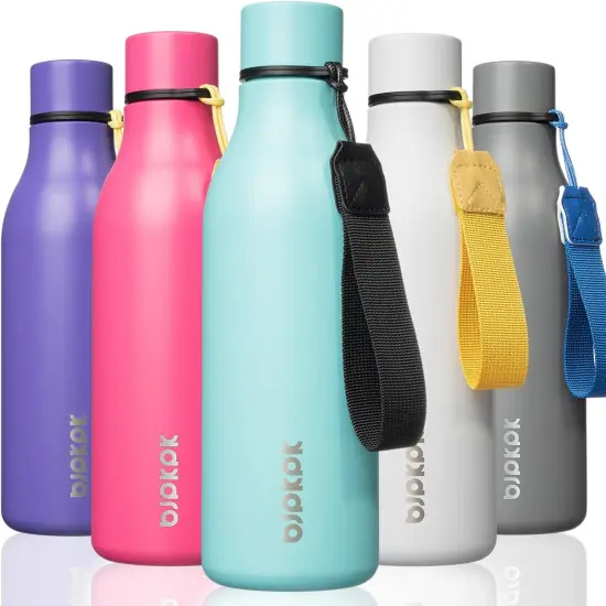 Stainless Steel Metal Water Bottle with Strap - Turquoise {1}
