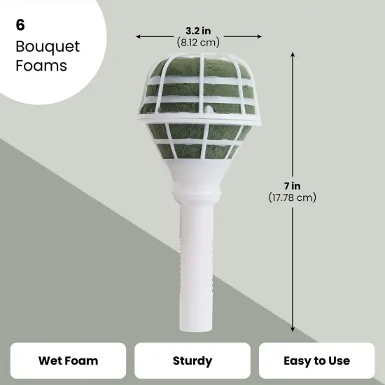 6-Pack Foam Bouquet Holders, Ideal for Fresh Flowers, Wedding Decor, Floral Arrangements, and Gardening Projects, Wet Foam with Sturdy White Handheld Design (3.2x7x3.2 in) Green {4}