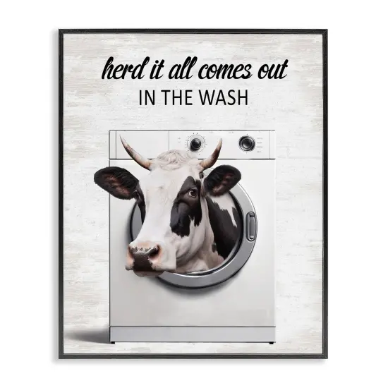 Stupell Industries Cow & Washing Machine Framed Giclee Design by Lettered and Lined {7}