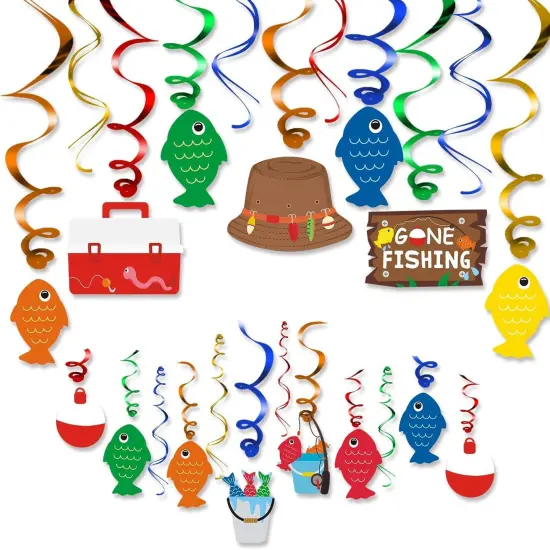 Gone Fishing Party Hanging Swirl Decorations Kit Little Fisherman The Big One Birthday Baby Shower Photo Props for Summer {1}