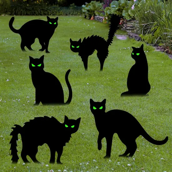 6 Pack Black Cat Yard Signs Halloween Decor with 12 Metal Stakes {1}
