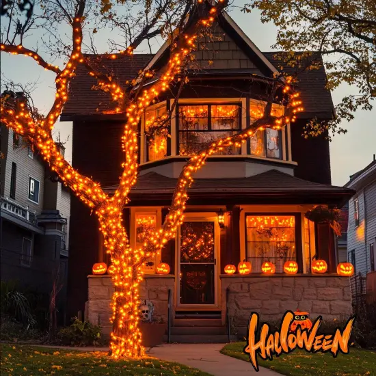 33ft Orange Battery Operated Halloween Lights {2}