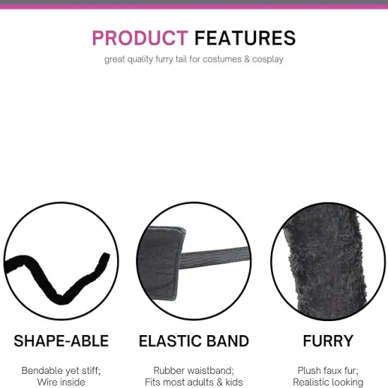 4E&rsquo;s Novelty 25" Adjustable Furry Black Cat Tail Costume &ndash; Bendable Faux Fur Tail for Adults & Kids, Cosplay, Halloween Dress-Up, Cat, Fox, Wolf, Raccoon, and Animal-Themed Costume Accessory {6}