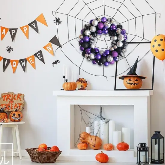 Halloween Ball Wreath - Sliver Purple Black Color {4}