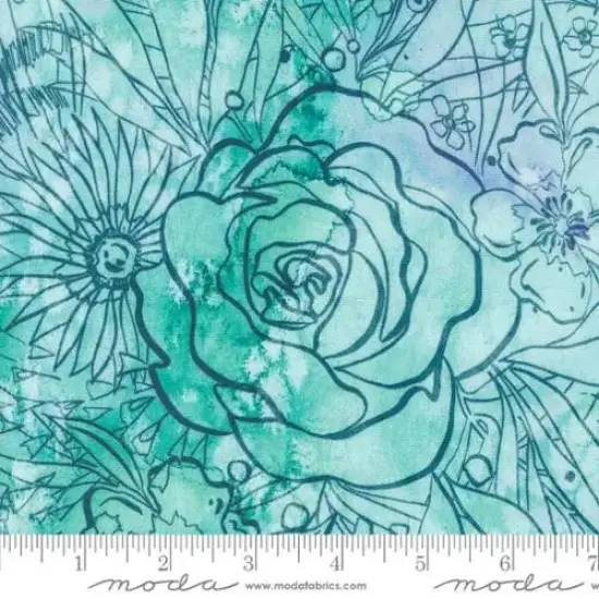 Coming Up Roses Florals Watercolor Aqua Robins Egg 44"/45" Fabric Per Yard {1}