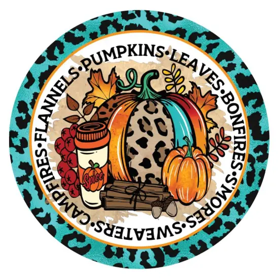 Flannels Pumpkins Leaves Teal Leopard Sign {2}