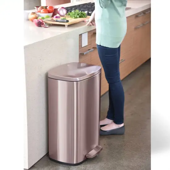 Copper Rose Gold Stainless Steel Step Trash Can with Slow Close Lid and Odor Seal {5}