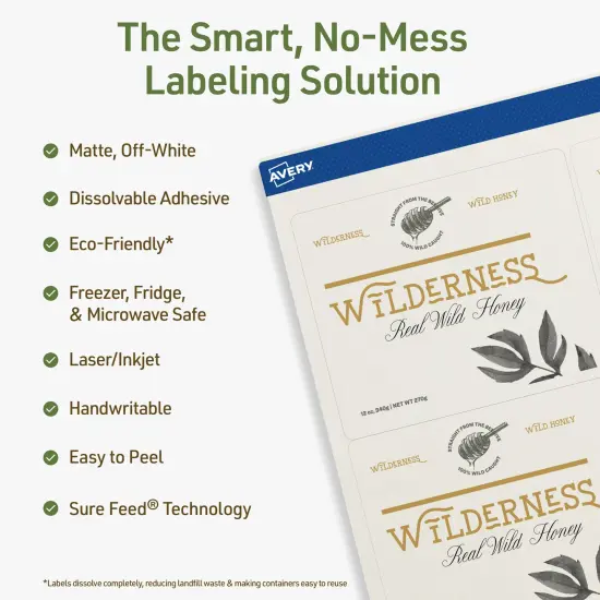 Avery Dissolvable Labels, 3-1/3" x 4" Rectangle {2}