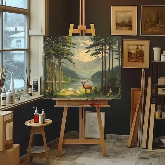 Paint by Numbers for Adults Beginner, Elk in Forest Acrylic Easy Paint by Numbers Kits Natural Landscape Craft Kits for Adults Suitable for Home Wall Decoration Flameless {2}