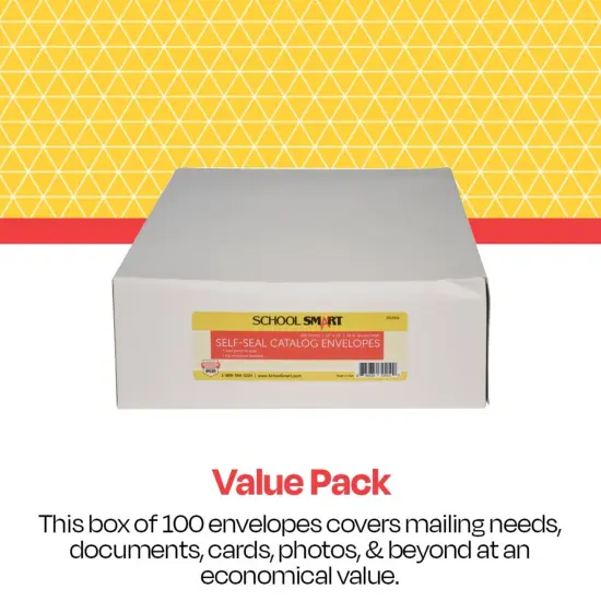 School Smart Grip Seal Envelopes, 10 x 13 Inches, Kraft, Pack of 100 {6}