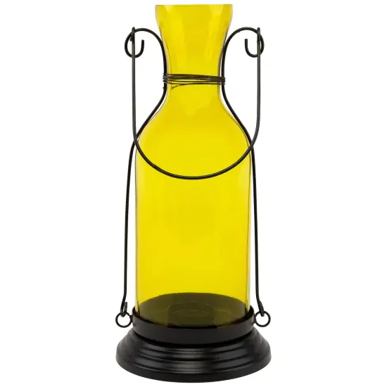 Northlight Transparent Glass Candle Lantern with Metal Frame - 12" - Yellow and Black {4}