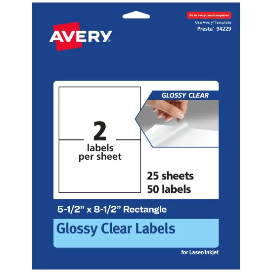 Avery Glossy Clear Rectangle Labels, 5.5" x 8.5" {1}