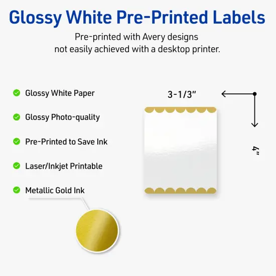 Avery Printable Rectangle Labels, Gold Edge Dots, 4" x 3-1/3", Glossy White Rectangle Labels, Permanent, Laser/Inkjet, 40ct, Great for Product Labels {2}
