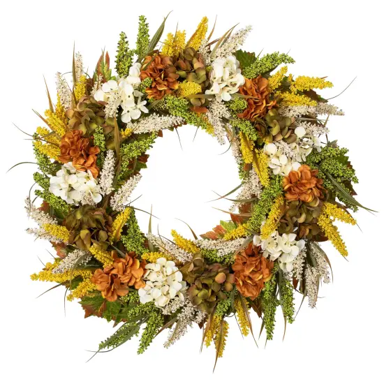 Northlight Hydrangea Artificial Fall Harvest Twig Wreath - 28" White {3}