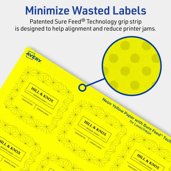 Avery Neon Yellow Paper Labels, 2" x 2-3/16" Arched Square {4}