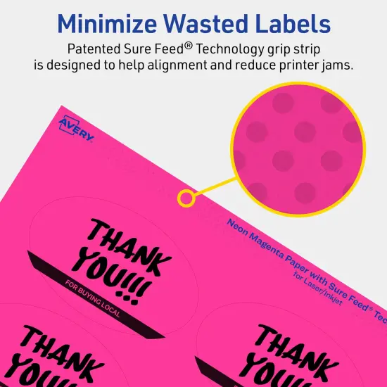 Avery Neon Magenta Paper Labels, 2" x 3-1/3" Oval {4}