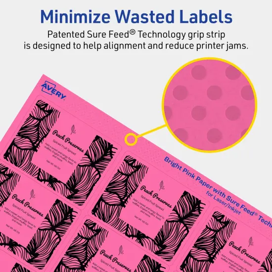 Avery Bright Pink Paper Labels, 2" x 2-5/8" Rectangle {4}