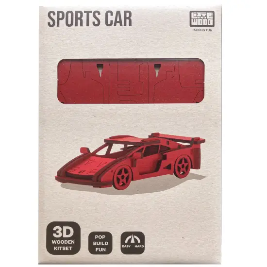 Little & Wood: Woodlet: Medium - Red Sports Car - 3D Wooden Kit-Set, Vehicle Puzzle, Easy Assembly, Pop Build Fun, Sustainably Sourced Wood, Ages 6+ {4}
