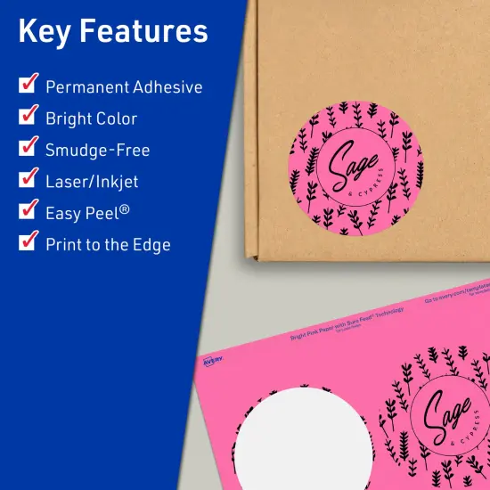 Avery Bright Pink Paper Labels, 3.5" Diameter Round {2}