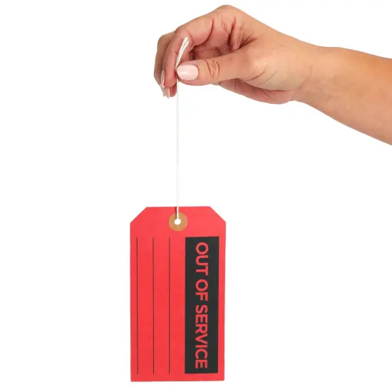 100 Pack Red Out of Service Tags with String, Bulk Set Maintenance Equipment Repair Signs for Small Business Supplies (5.75 x 3 In) {6}