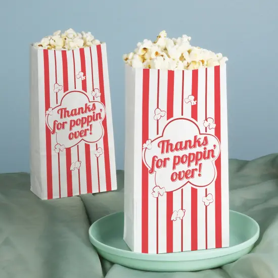 Big Dot of Happiness Movie Night Thanks for Popping Over Popcorn Bags, Party Favor Snack Treats, Free-Standing Individual White Paper Bags - 25 Count {4}