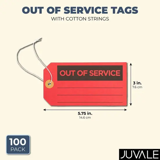 100 Pack Red Out of Service Tags with String, Bulk Set Maintenance Equipment Repair Signs for Small Business Supplies (5.75 x 3 In) {2}