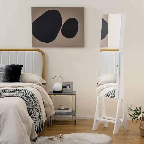 Costway LED Jewelry Cabinet Armoire withBevel Edge Mirror Organizer Mirrored Standing {2}