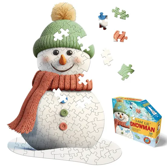 Madd Capp: I Am Lil' Snowman - 100 Piece Puzzle - Kids Winter Character-Shaped Jigsaw, 23x33" Size, Poster Reference, Educational Fun Fact Booklet {1}