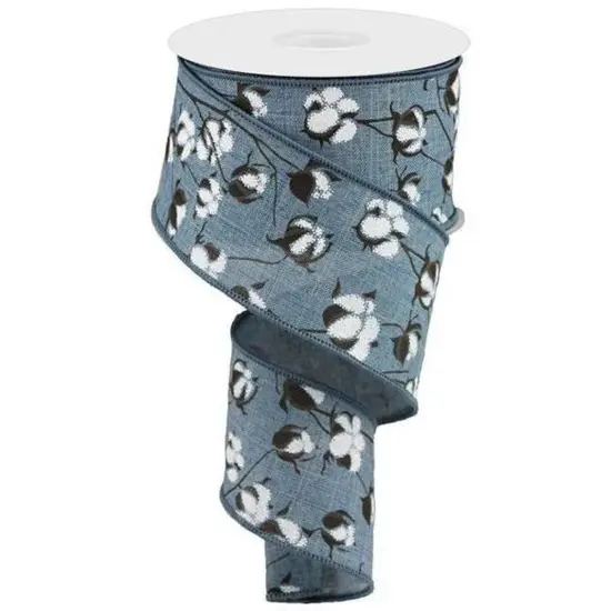 2.5" Cotton Pod Ribbon: Faded Denim & White (10 Yards) {1}