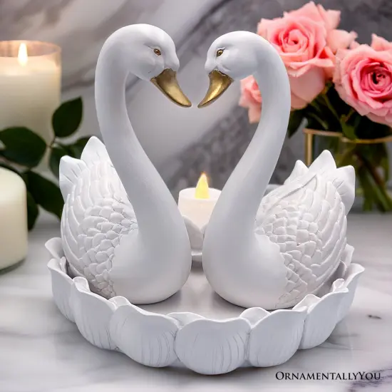 Elegance in Union Swan Figurine and Tealight Candle, 7" Romantic Couples Gift for Valentine or Anniversary {1}