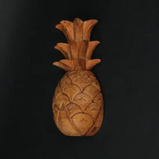 Set of 2 Hand Carved Wooden Pineapple Hanging Wall Art Sculptures Home Decor {5}