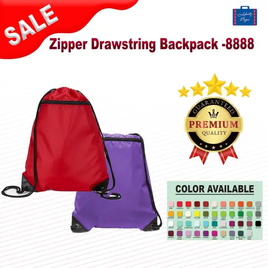 Liberty Bags&reg; Zipper Drawstring Backpack HOT PINK {2}