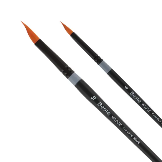 Creative Mark Beste Golden Taklon Wedge Set of 2 Pack Artist Brush, Professional Watercolor Brushes, For Acrylic Painting, Short Handle, Sharp Edges, Hand-Tied & Shaped {1}