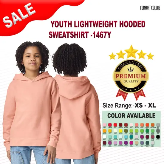 Comfort Colors&reg; Youth Lightweight Hooded Sweatshirt BLACK {2}